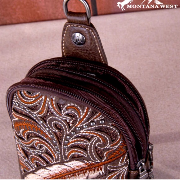 Montana West Embroidered Feather Cut-Out Floral Sling Bag NWT - Picture 8 of 15